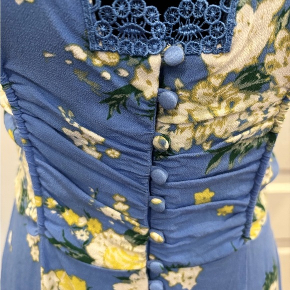 Free People Alora Mini Blue Floral Lace Collar Button Down Boho Dress Sz 2 - Picture 8 of 13